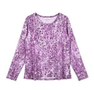 Susan Graver Liquid Knit Long Sleeve Blouse Tunic Top Purple Abstract Print L